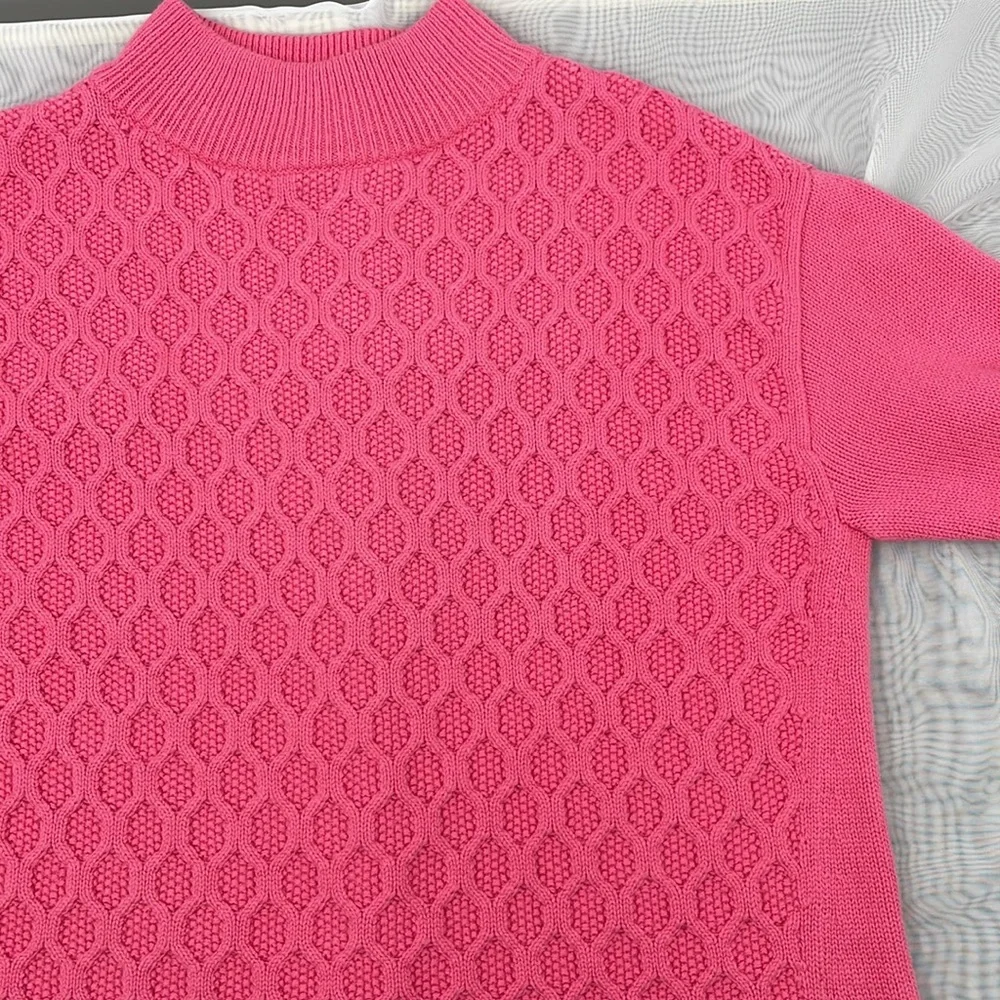 Talbots pink honeycomb cable mock neck knit sweater Size Medium P